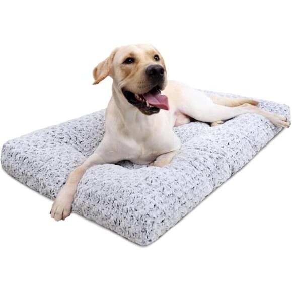 Washable Dog Bed Plush Crate Pad Non Slip Kennel Mat Soft Pet Bed for Travel - Picture 1 of 7
